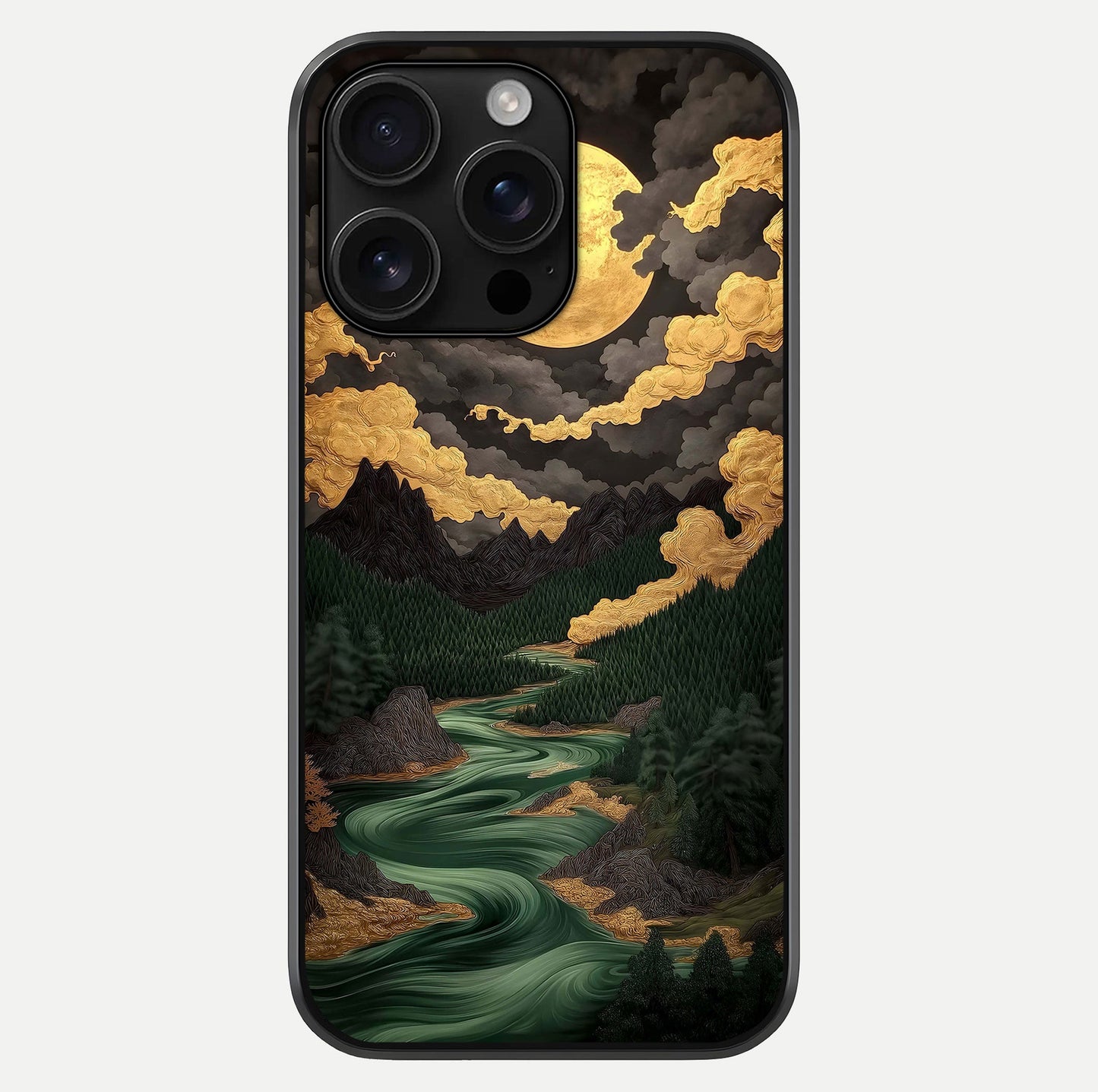 Golden River Moon Glass Case For iPhone 16 Pro Max by Custom World
