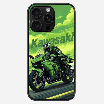 Green Kawasaki Glass Case For iPhone 16 Pro Max by Custom World