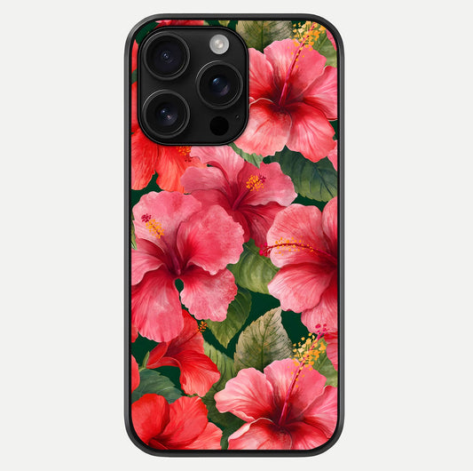 Hibiscus Pattern Glass Case For iPhone 16 Pro Max by Custom World