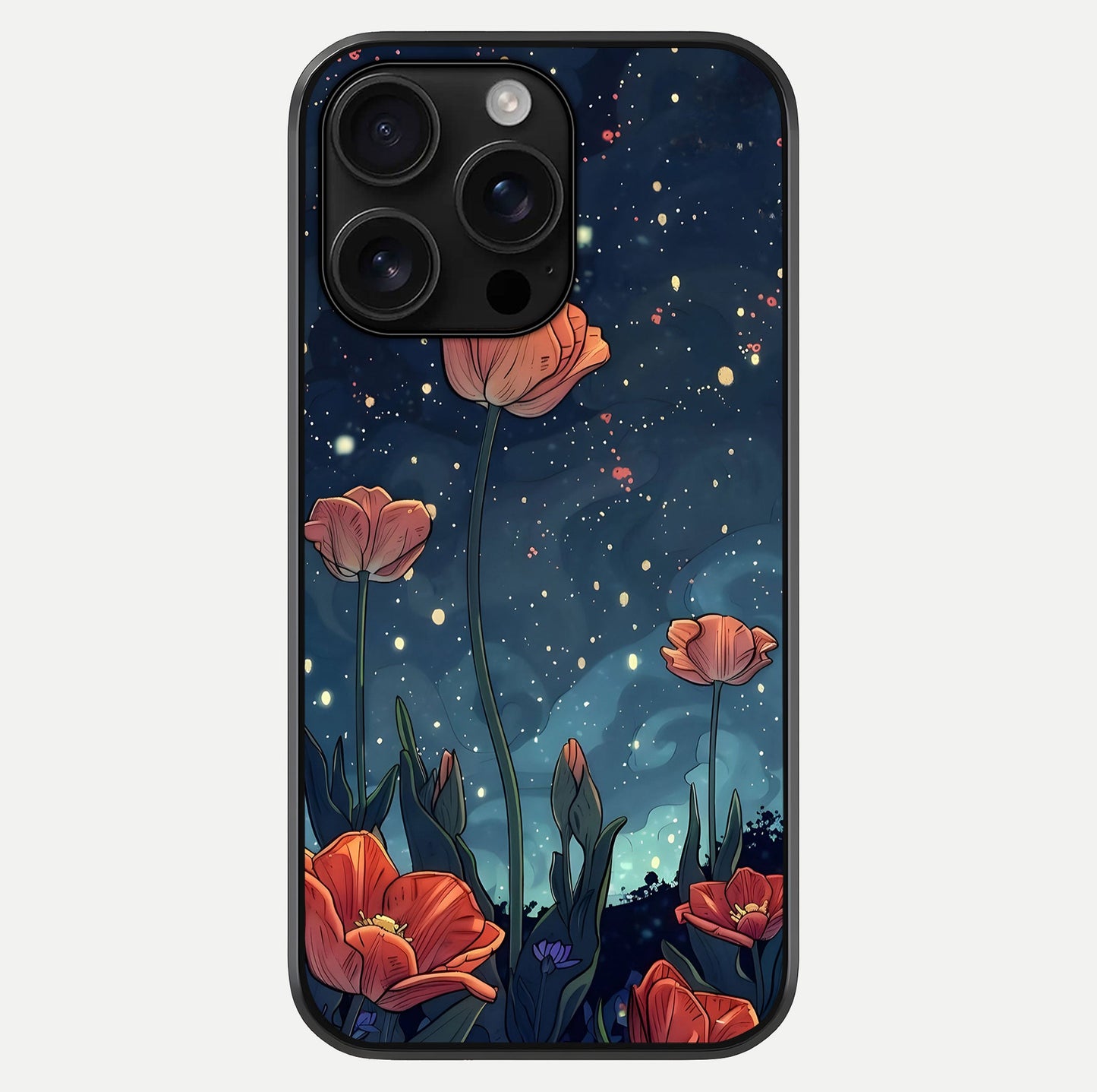 Midnight Tulip Glow Glass Case For iPhone 16 Pro Max by Custom World
