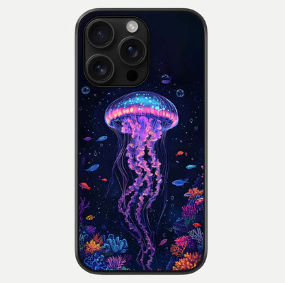 Neon Jellyfish Glass Case For iPhone 16 Pro Max by Custom World