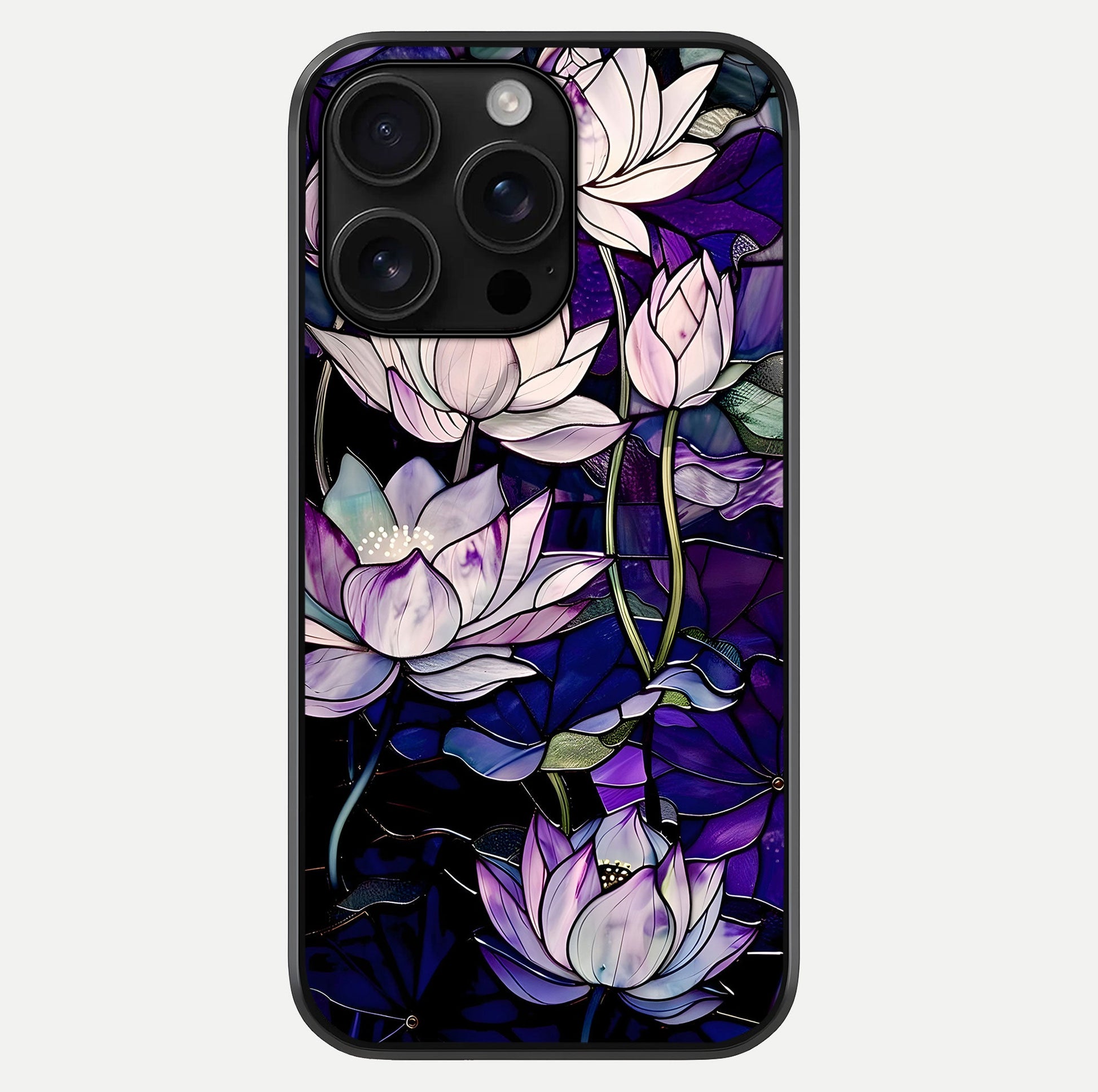 Purple Lotus Pattern Glass Case For iPhone 16 Pro Max by Custom World