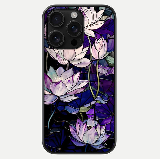 Purple Lotus Pattern Glass Case For iPhone 16 Pro Max by Custom World