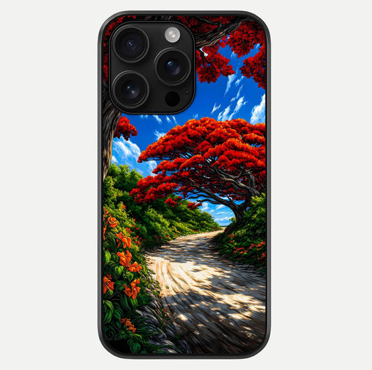 Red Trees Pathway Glass Case For iPhone 16 Pro Max by Custom World