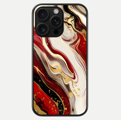 Red & White Marble Glass Case For iPhone 16 Pro Max