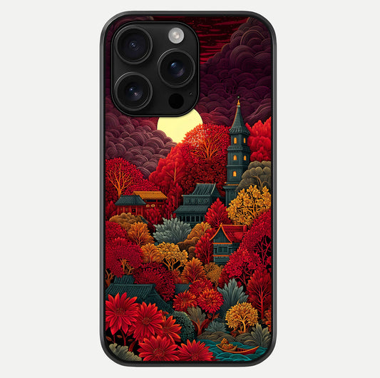 Scarlet Autumn Temple Glass Case For iPhone 16 Pro Max by Custom World