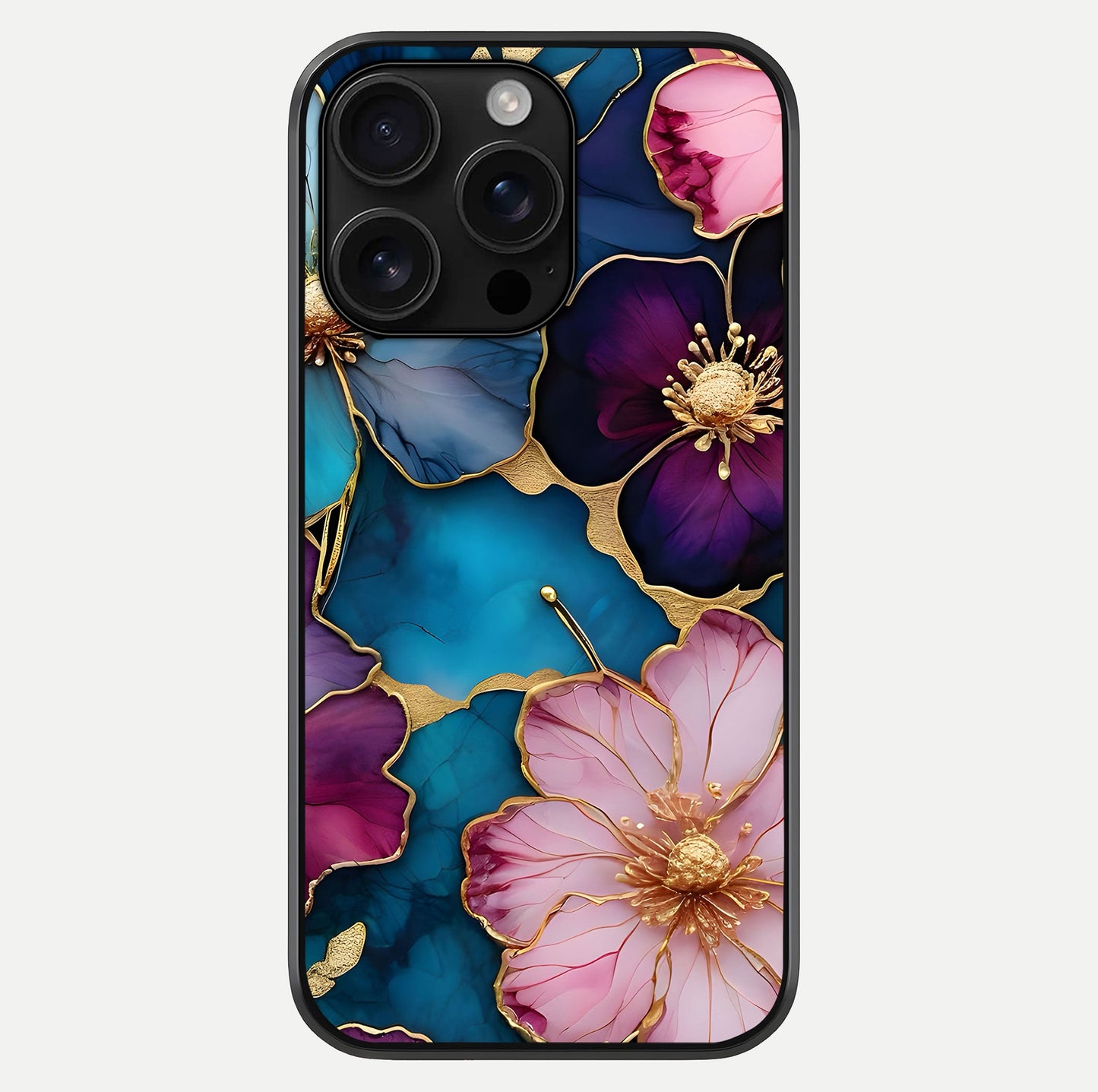 Sparkle Floral Glass Case For iPhone 16 Pro Max by Custom World