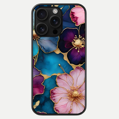 Sparkle Floral Glass Case For iPhone 16 Pro Max by Custom World