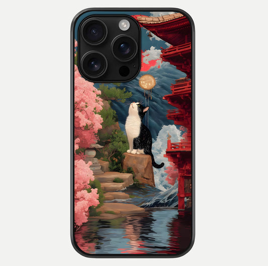 Temple Cat Scenery Glass Case For iPhone 16 Pro Max by Custom World