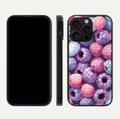 Berry Candy Pop Glass Case for iPhone 16 Pro Max front-and-back layout showing colorful pattern and sleek protective frame