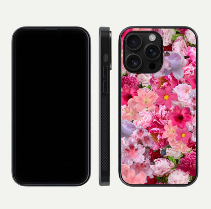 Bloom Crush Fantasy Glass Case for iPhone 16 Pro Max dual-view layout highlighting edges and premium shine