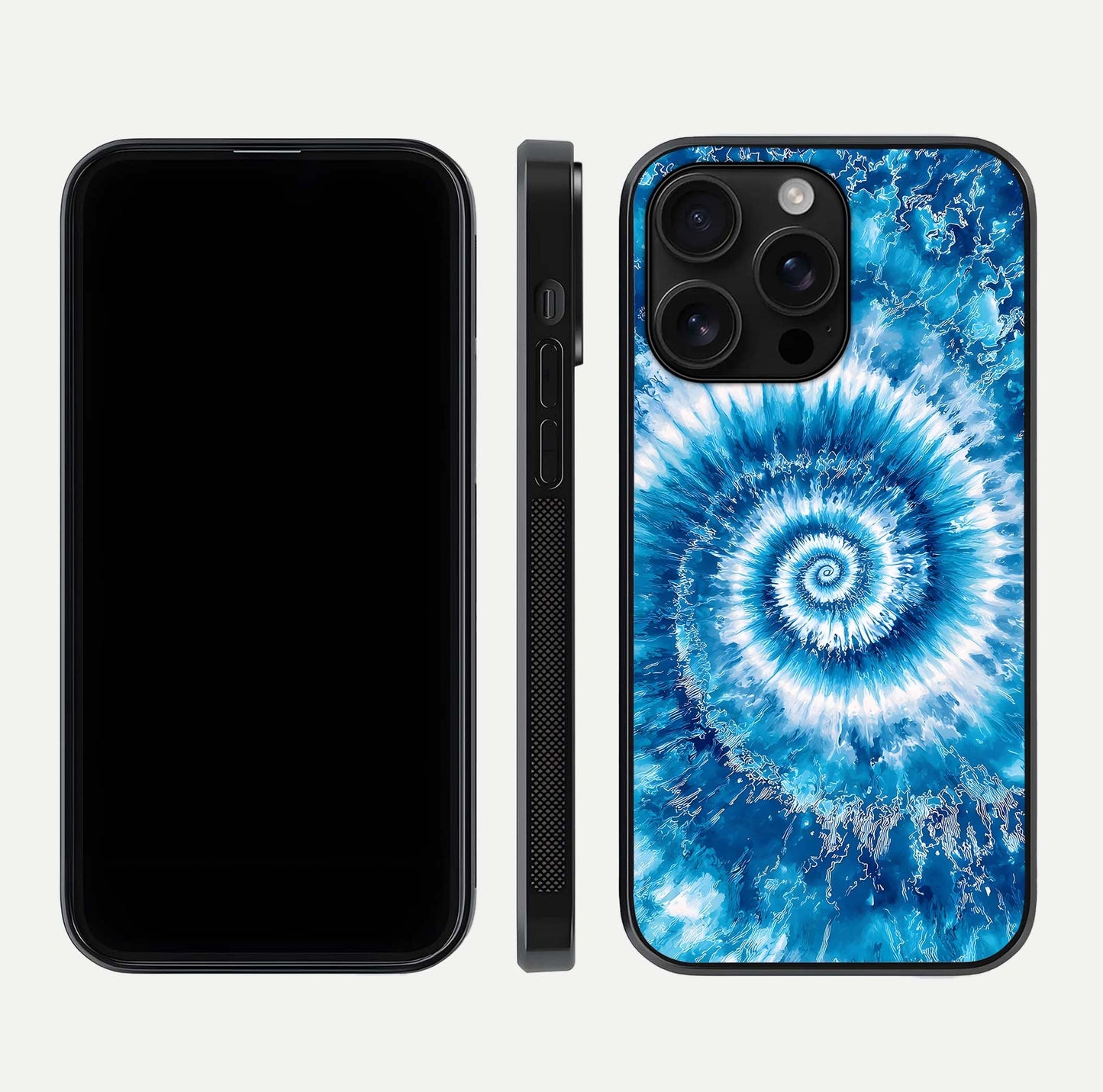 Blue Galaxy Wave Glass Case for iPhone 16 Pro Max front-and-back layout showing gradient flow and shine clarity
