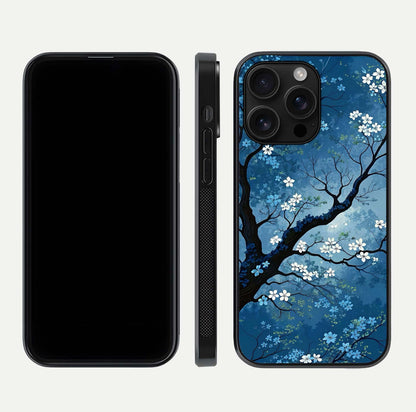 Blue Tree Serenity Glass Case for iPhone 16 Pro Max front-and-back layout showing gradient background and smooth edges