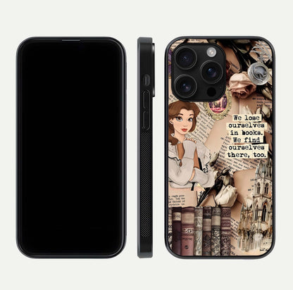 Bookish Dream World Glass Case for iPhone 16 Pro Max dual-view layout displaying colorful fantasy print and edge finish