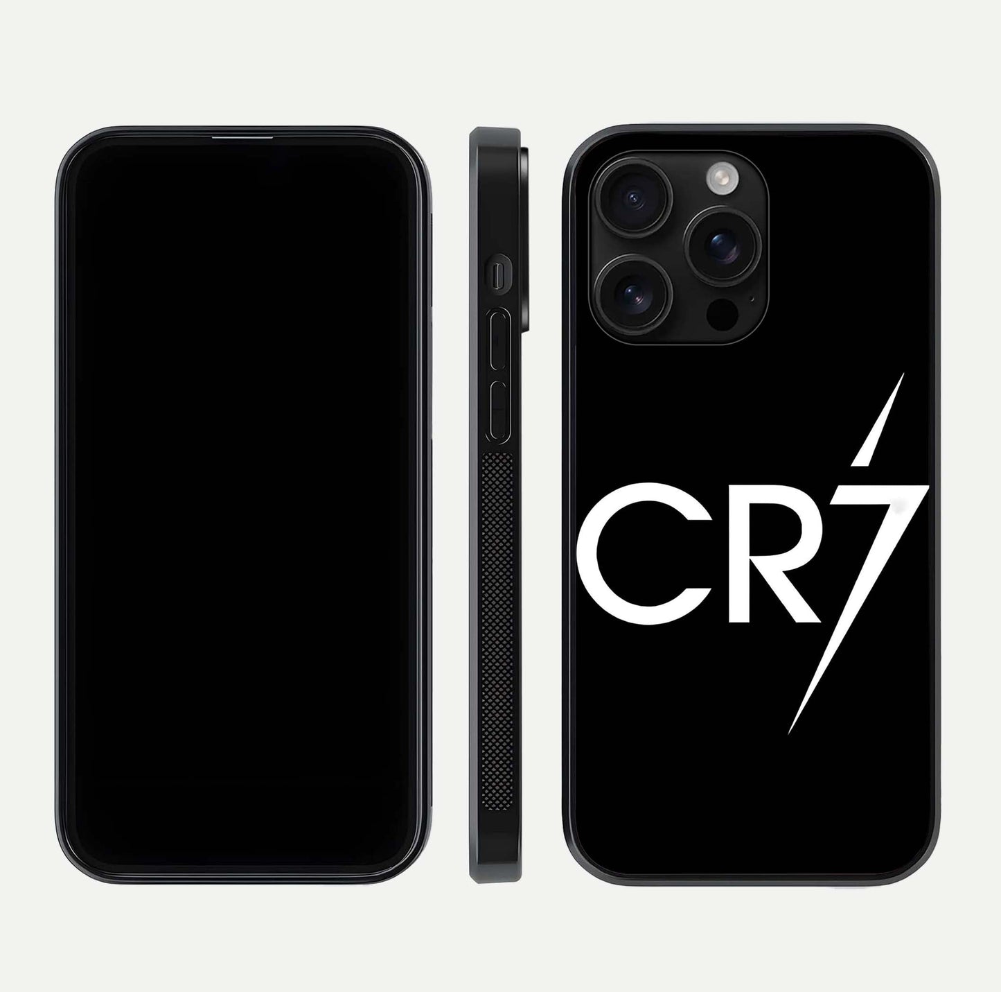 CR7 Elite Strike Glass Case for iPhone 16 Pro Max dual-view layout showing sport tones and edge clarity