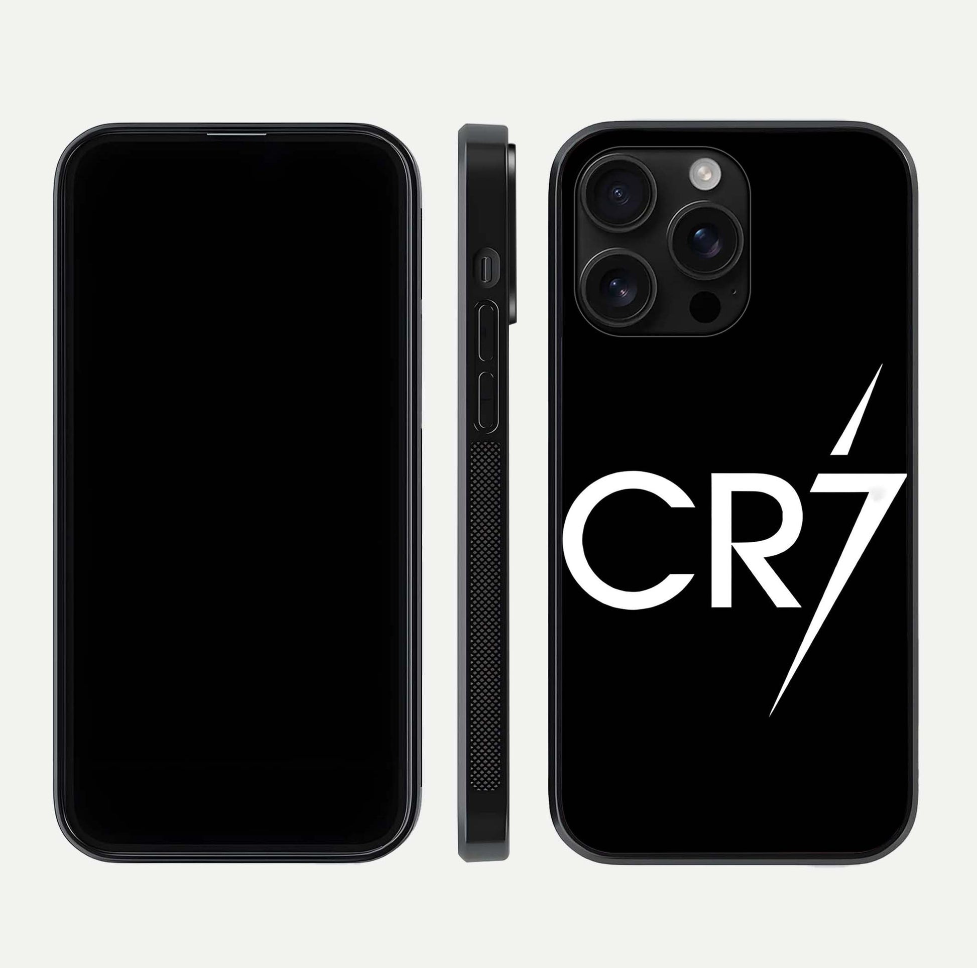 CR7 Elite Strike Glass Case for iPhone 16 Pro Max dual-view layout showing sport tones and edge clarity