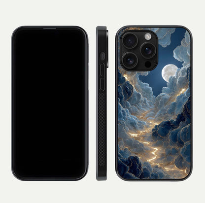 Celestial Cloud Road Glass Case for iPhone 16 Pro Max front-and-back layout displaying balance between light and depth