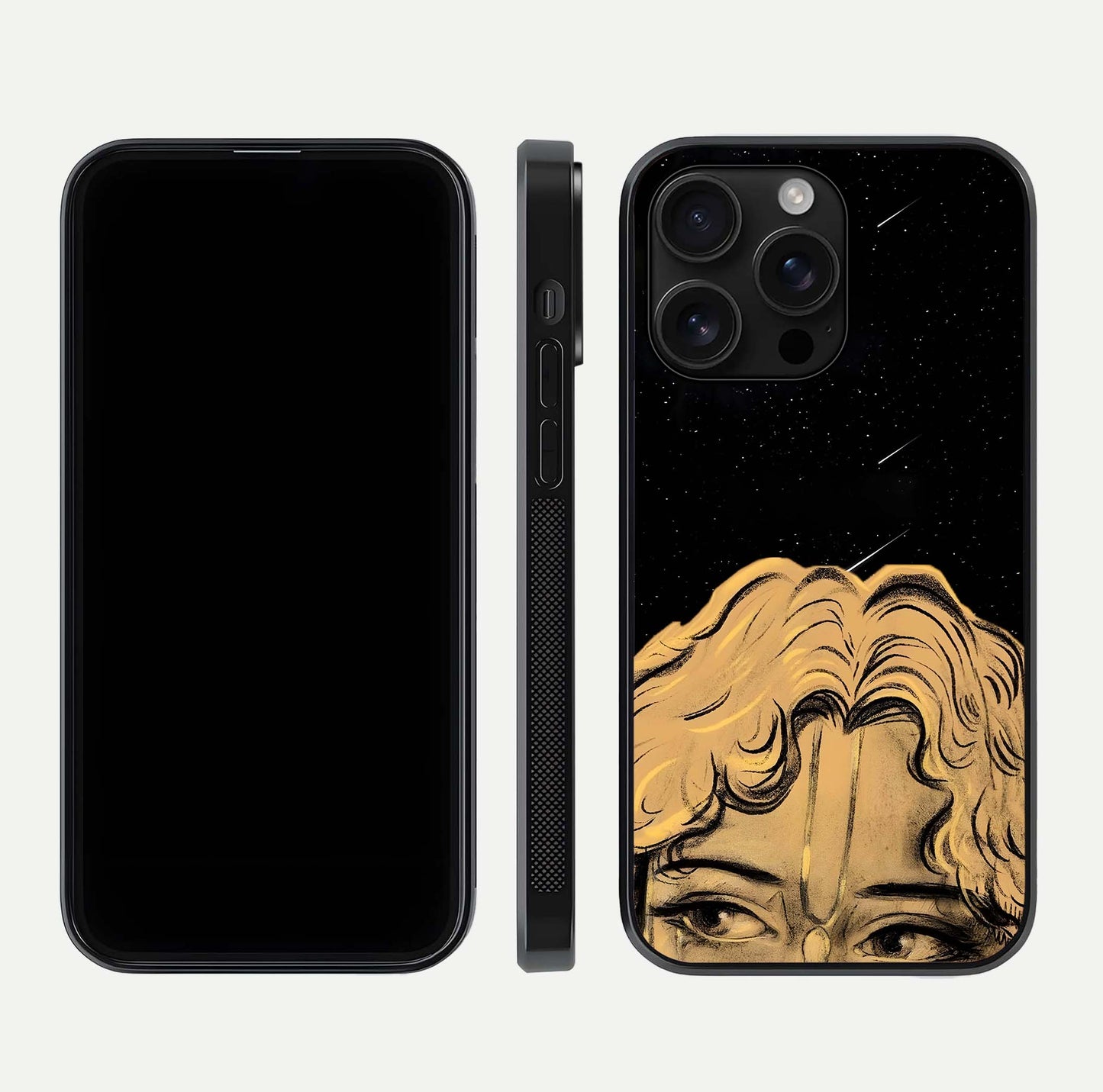 Celestial God’s Plan Glass Case for iPhone 16 Pro Max front & back layout showing smooth finish and spiritual art