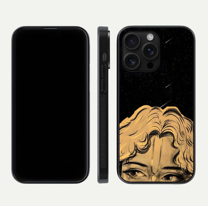 Celestial God’s Plan Glass Case for iPhone 16 Pro Max front & back layout showing smooth finish and spiritual art