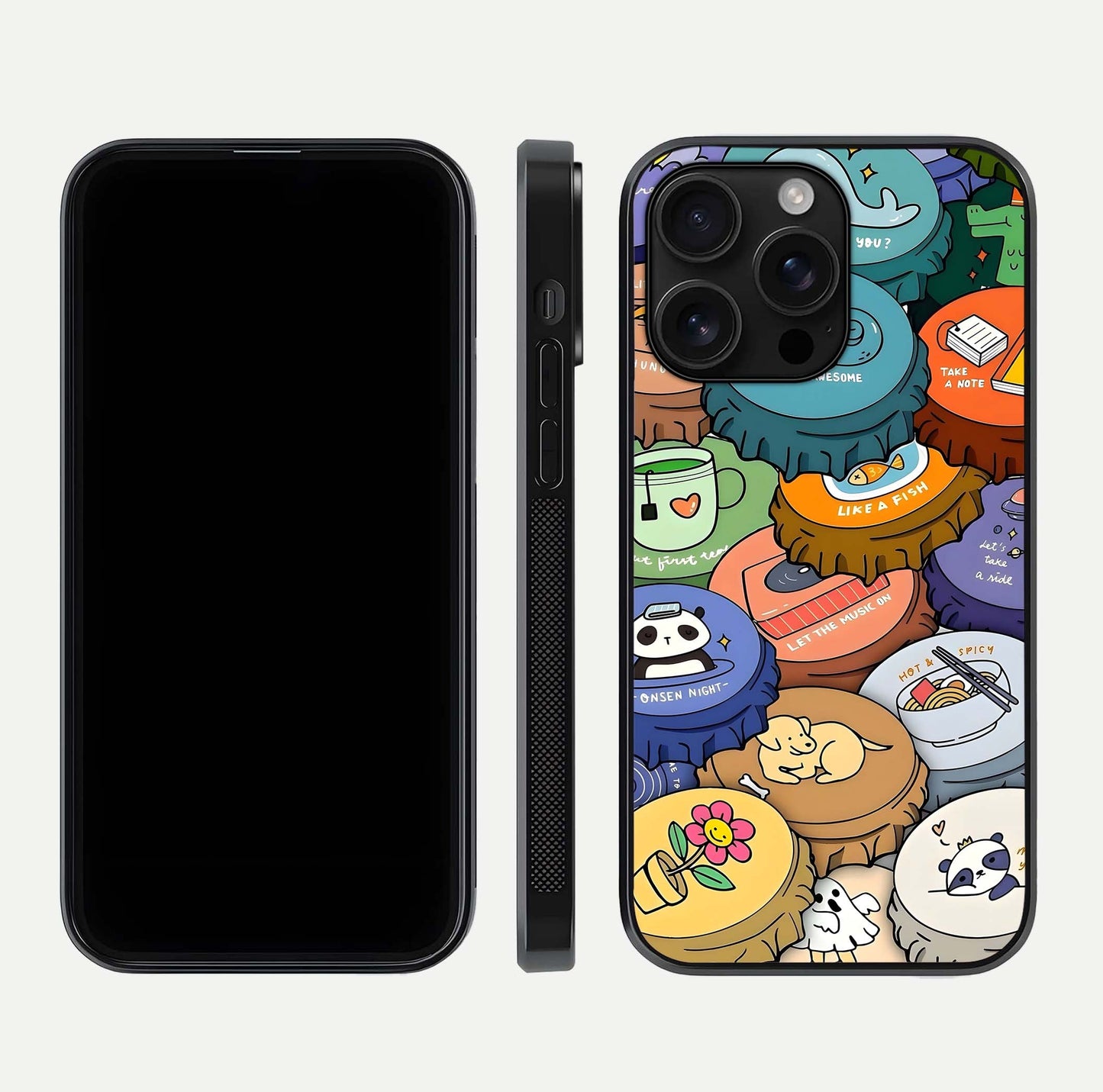 Coins Patterns Glass Case for iPhone 16 Pro Max dual-view layout displaying elegant art and glass clarity