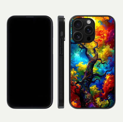 Colorful Tree Glass Case for iPhone 16 Pro Max dual-view layout displaying balanced tones and smooth edges