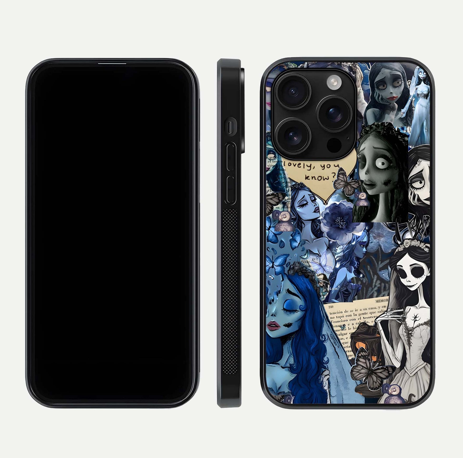 Corpse Bride Posters Glass Case for iPhone 16 Pro Max dual-view layout displaying cinematic tones and HD finish