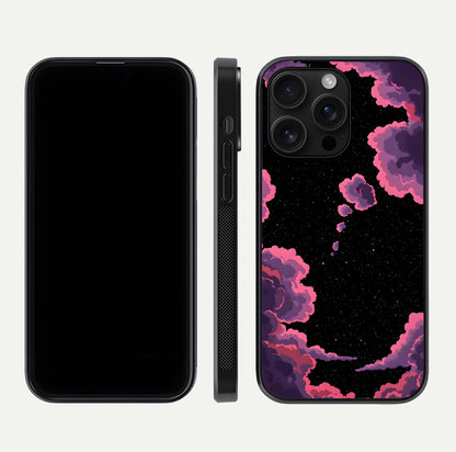 Cosmic Cloud Journey Glass Case for iPhone 16 Pro Max dual-view layout displaying celestial tones and edge clarity