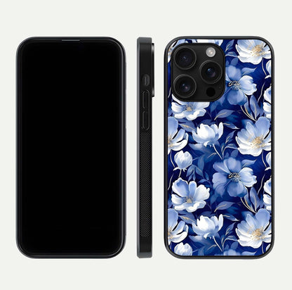 Cute Floral Patterns Glass Case for iPhone 16 Pro Max dual-view layout displaying HD floral print and curved edges