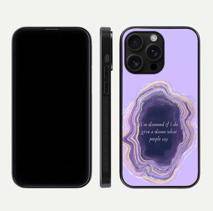 Damned People Quote Glass Case for iPhone 16 Pro Max dual-view layout displaying modern print and glass clarity