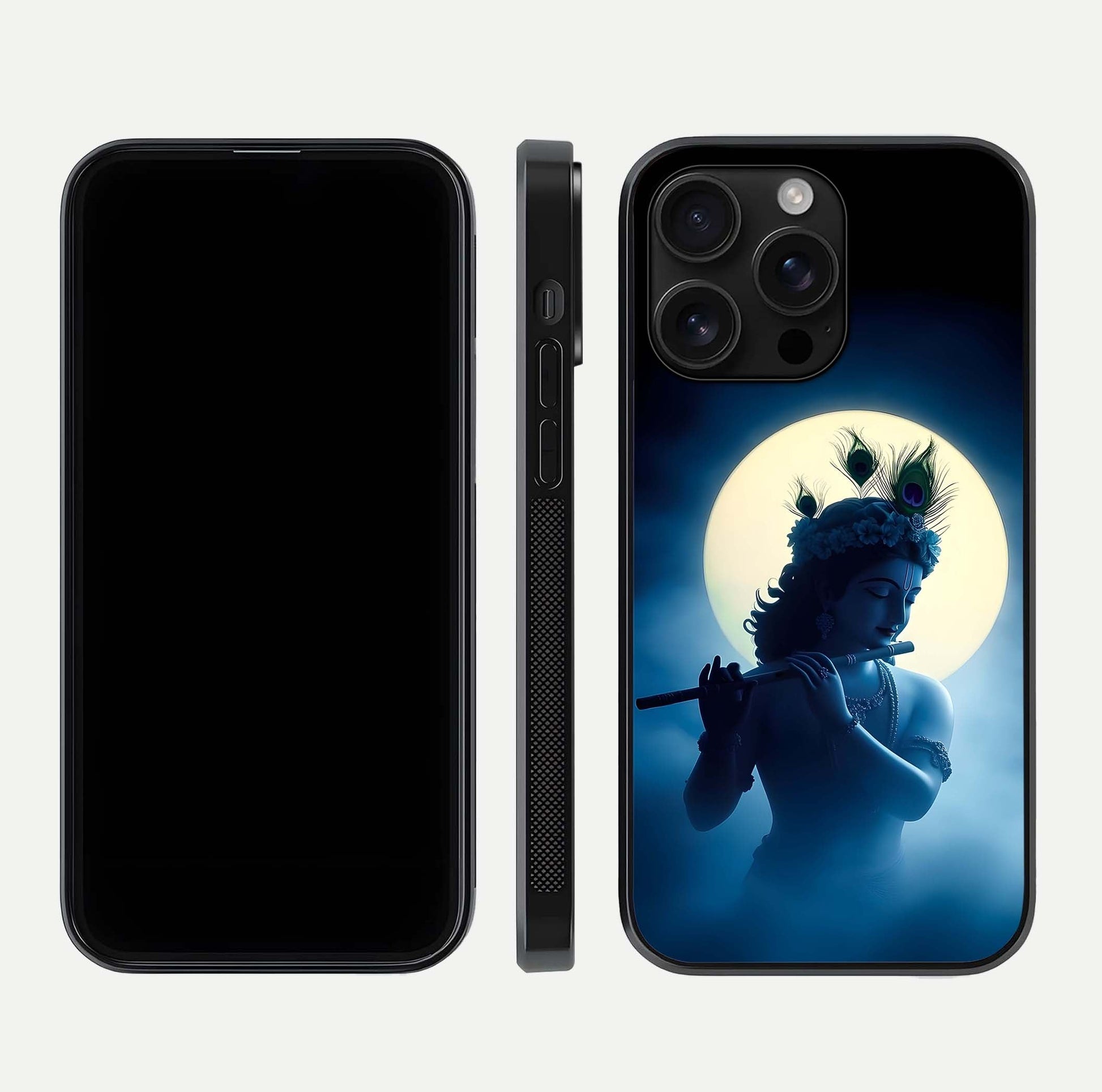 Divine Moon Flute Glass Case for iPhone 16 Pro Max dual-view layout displaying soft night tones and curved polish
