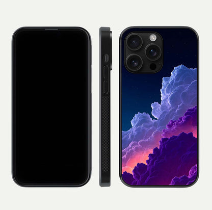 Dreamy Cloud Skies Glass Case for iPhone 16 Pro Max dual-view layout displaying calm sky art and smooth curve