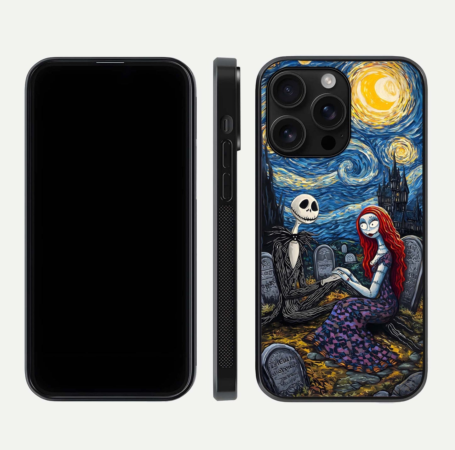 Eternal Night Love Glass Case for iPhone 16 Pro Max dual-view layout displaying HD art and curved polish