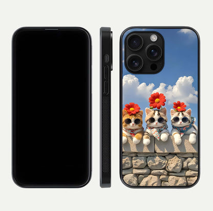 Floral Kitty Squad Glass Case for iPhone 16 Pro Max dual-view layout displaying vibrant tones and smooth edges