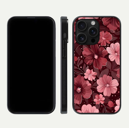 Flower Blush Bloom Glass Case for iPhone 16 Pro Max dual-view layout displaying HD print and smooth curves