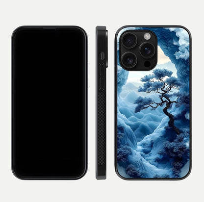Frozen Serenity Gate Glass Case for iPhone 16 Pro Max dual-view layout displaying winter theme and smooth curves