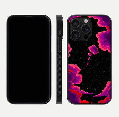 Galaxy Dream Frame Glass Case for iPhone 16 Pro Max front and back view layout highlighting cosmic design and smooth glass curvature