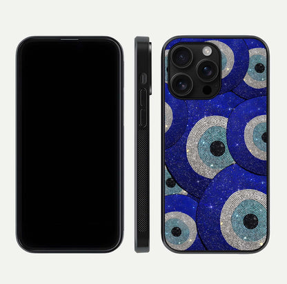 Galaxy Eye Flow Glass Case for iPhone 16 Pro Max front and back view layout displaying cosmic art and curved glass borders