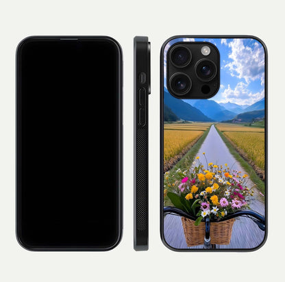 Golden Field Journey Glass Case for iPhone 16 Pro Max front and back view layout highlighting natural gradient and smooth glass finish