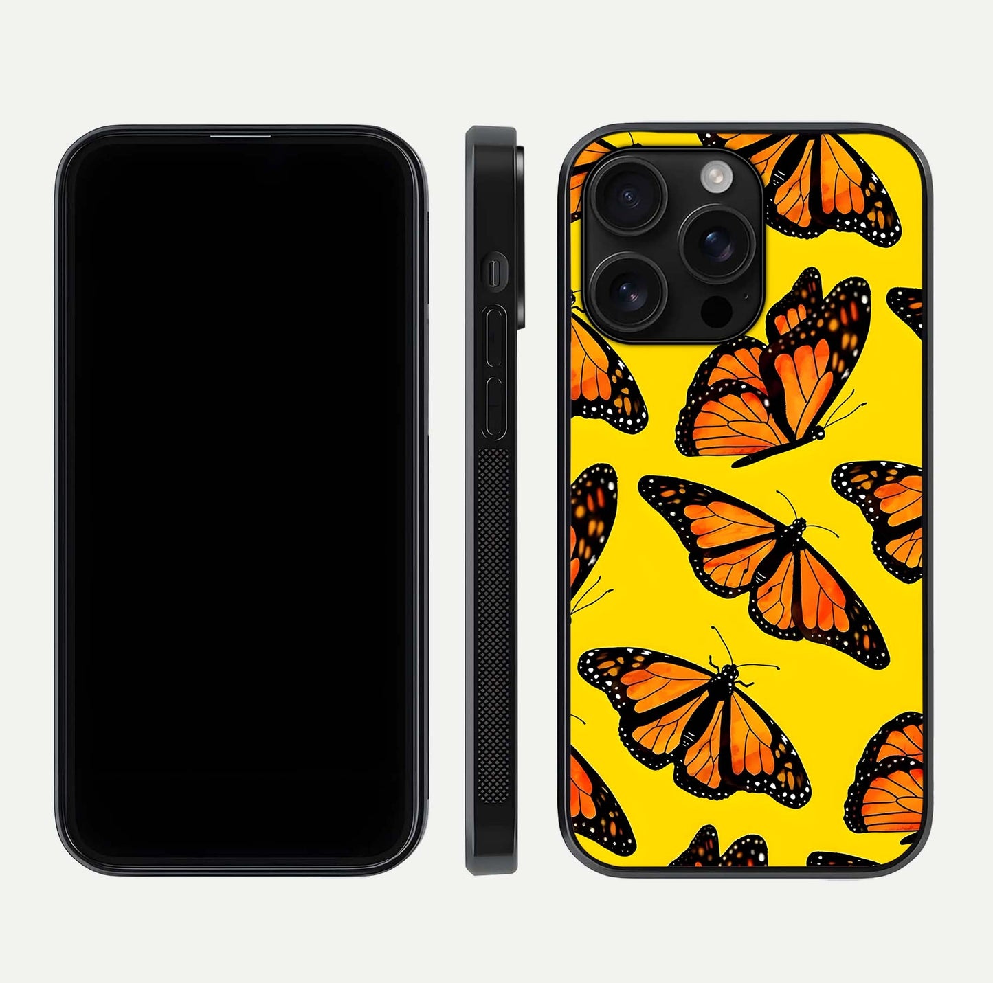 Golden Wing Flight Glass Case for iPhone 16 Pro Max front and back view layout highlighting graceful lines and curved glass