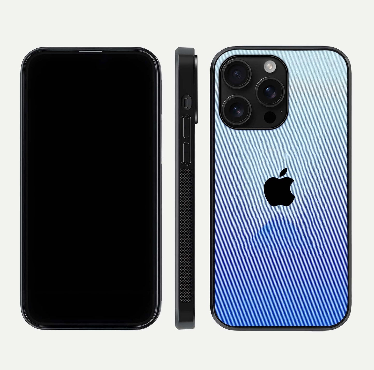 Gradient Apple Vibe Glass Case for iPhone 16 Pro Max front and back view layout highlighting minimalist Apple design and curved edges