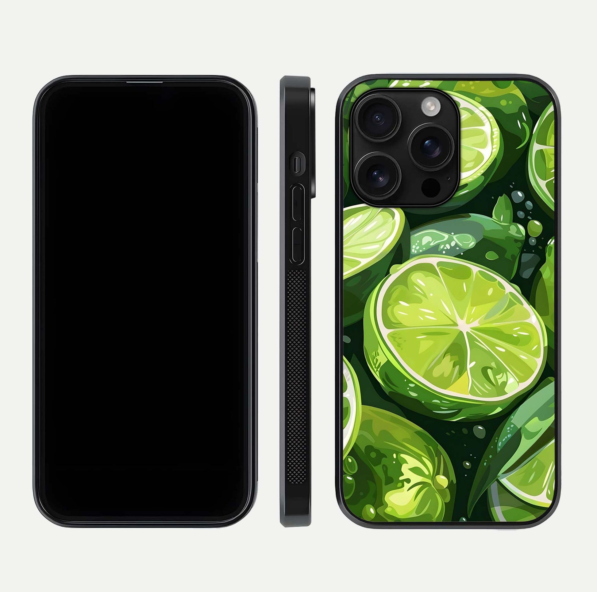 Green Lemon Glass Case for iPhone 16 Pro Max front and back view layout displaying vibrant yellow-green hues and smooth edges