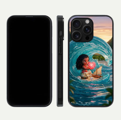 Heart of Ocean Glass Case for iPhone 16 Pro Max front and back view layout highlighting sea-themed art and curved glass edges