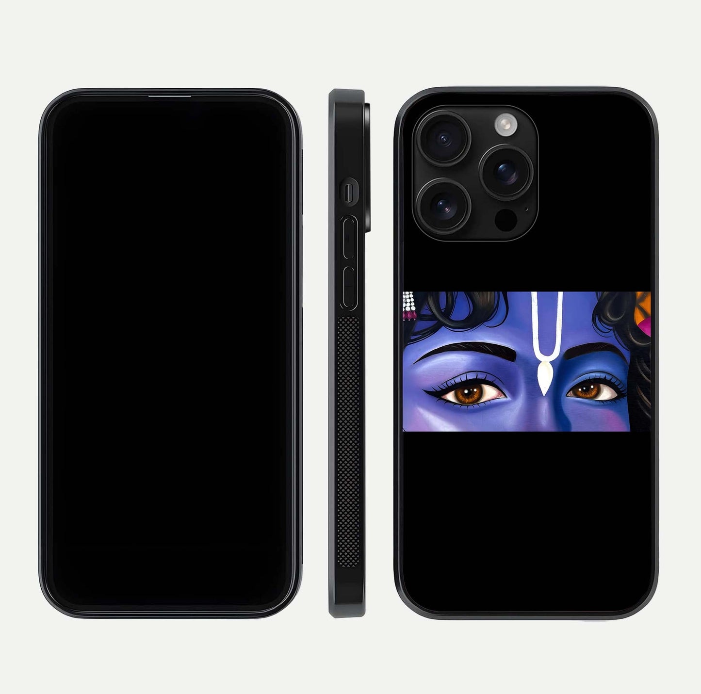 Krishna Eye Glass Case for iPhone 16 Pro Max front and back view layout highlighting detailed spiritual motif