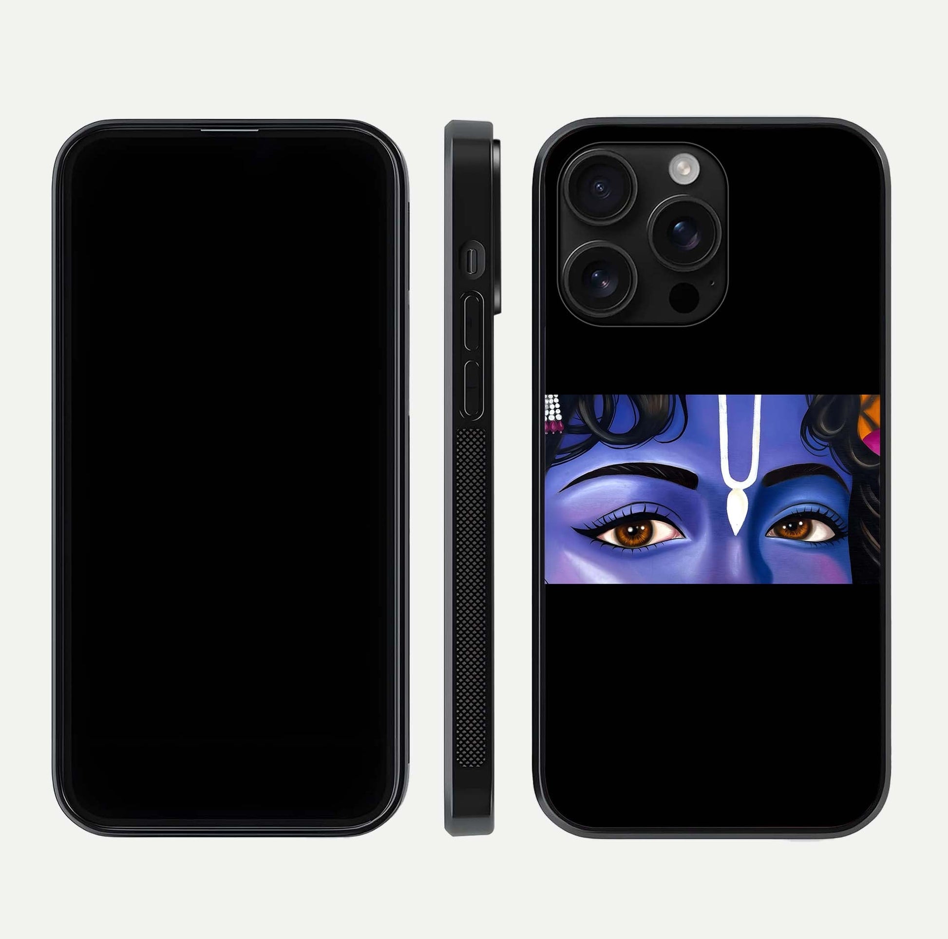 Krishna Eye Glass Case for iPhone 16 Pro Max front and back view layout highlighting detailed spiritual motif