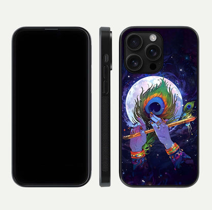 Krishna Hands Art Glass Case for iPhone 16 Pro Max front and back view layout displaying soft edges and spiritual tones