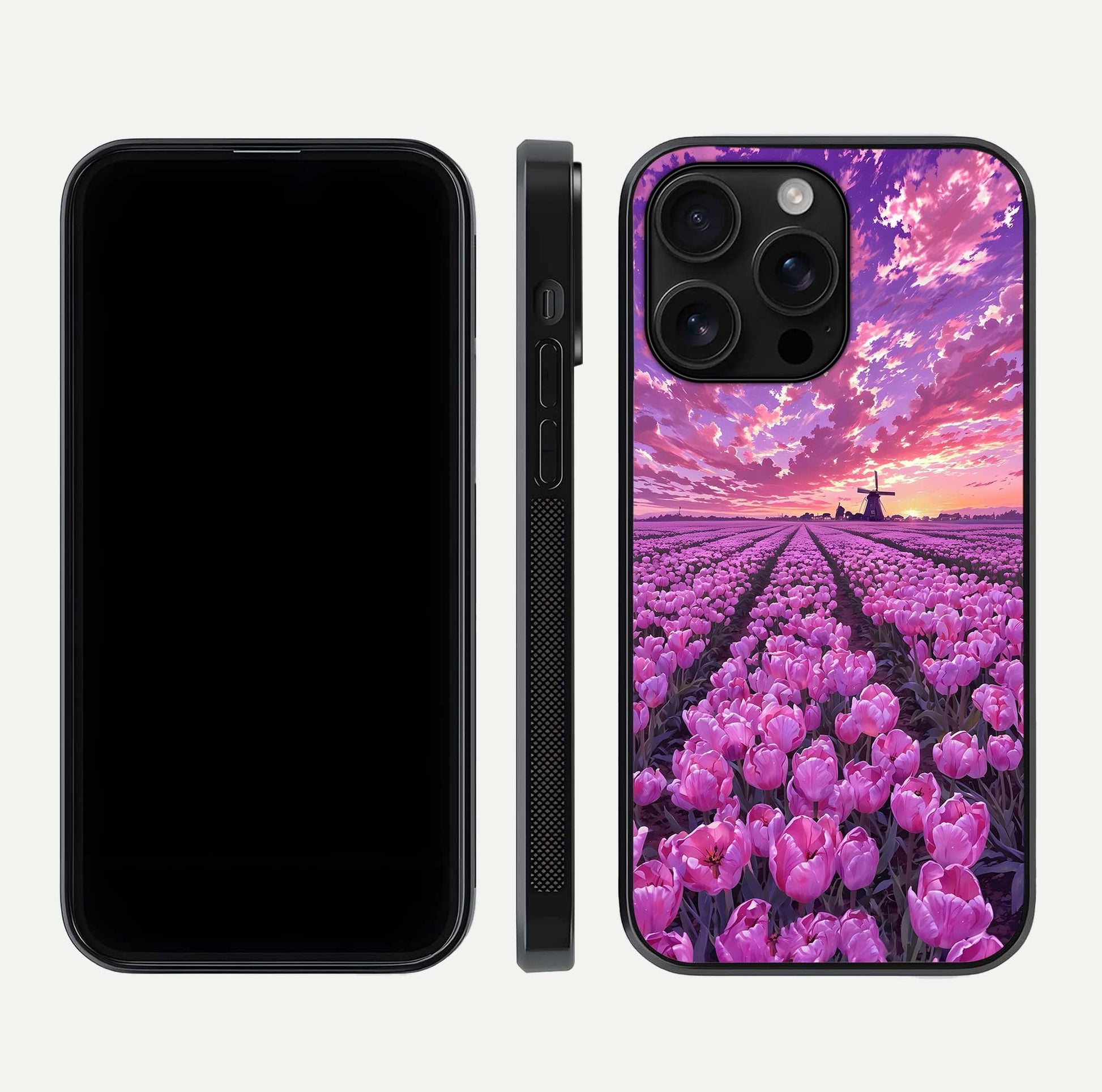 Lavender Dream Skies Glass Case for iPhone 16 Pro Max front and back view layout highlighting dreamy sky gradient