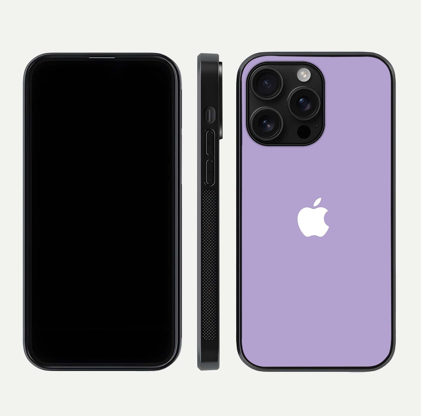 Lavender Soft Minimal Glass Case for iPhone 16 Pro Max front and back view layout highlighting soft hue and curved edges