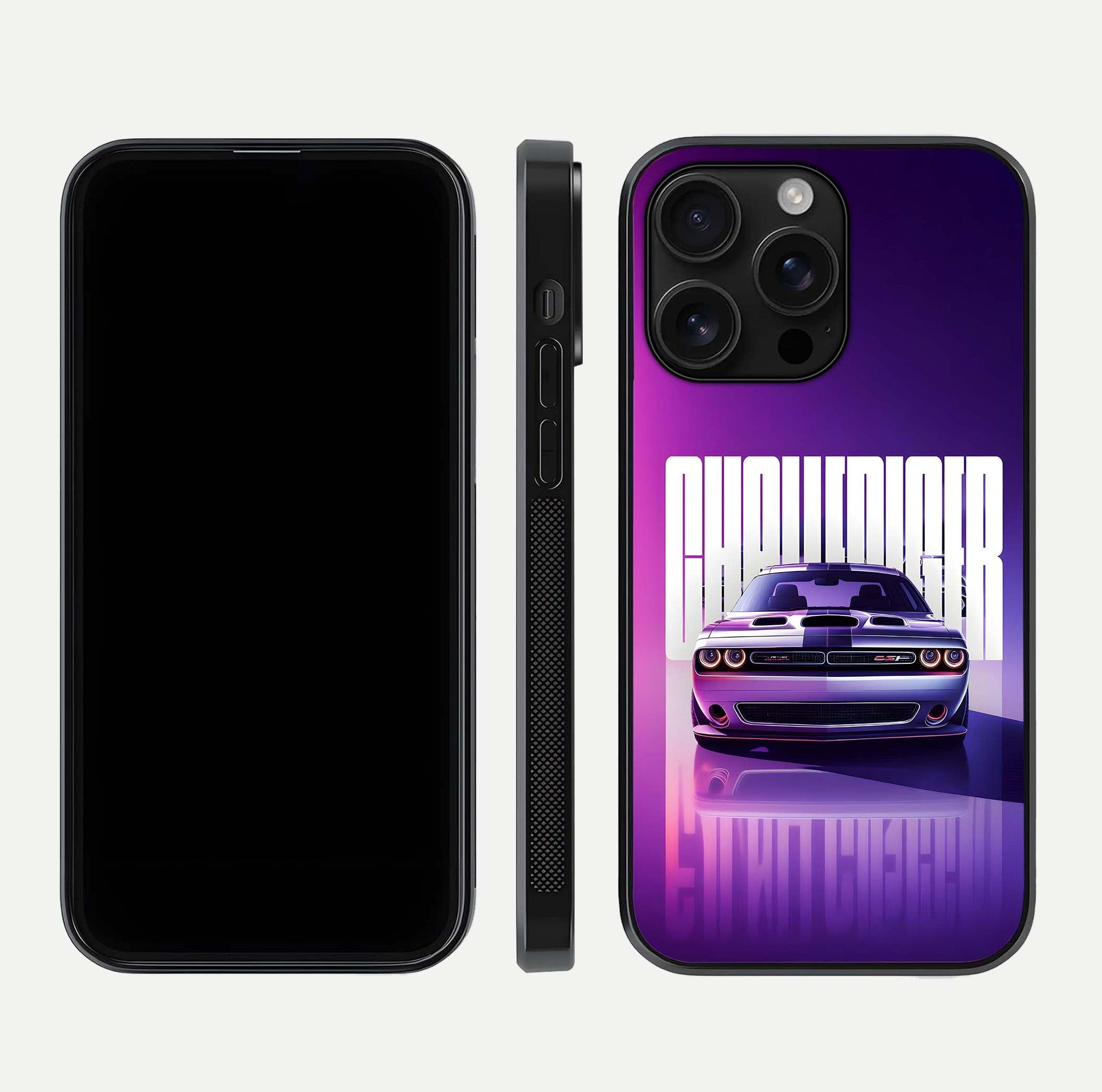 Midnight Muscle Ride Glass Case for iPhone 16 Pro Max front & back layout with dark automotive tones and edges