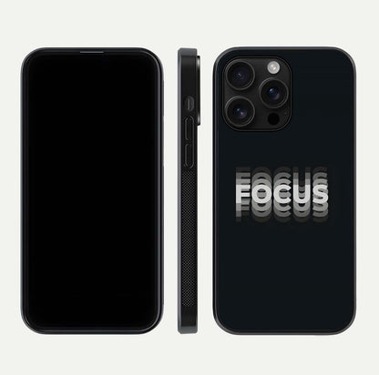 Mono Focus Vision Glass Case for iPhone 16 Pro Max front & back layout showing clean focus lines and curved edges
