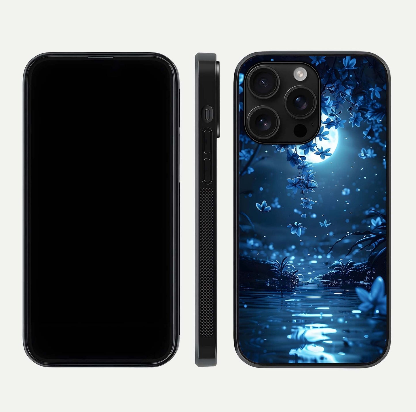 Moonlight Petal Dream Glass Case for iPhone 16 Pro Max front & back layout highlighting soft pastel tones